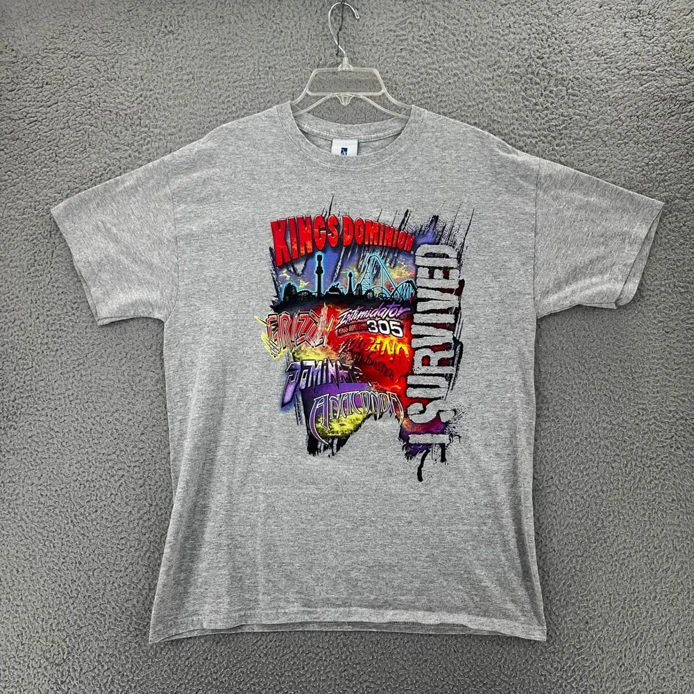 Kings Dominion I Survived Roller Coaster T-Shirt Gray Mens Large Cedar Fair Tee